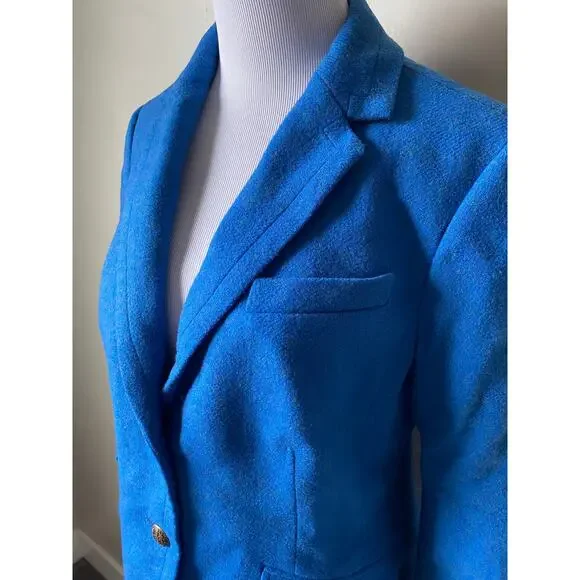NWT Talbots Blue Wool Blend 2 Crested Button Lined Career Blazer Jacket Sz 12